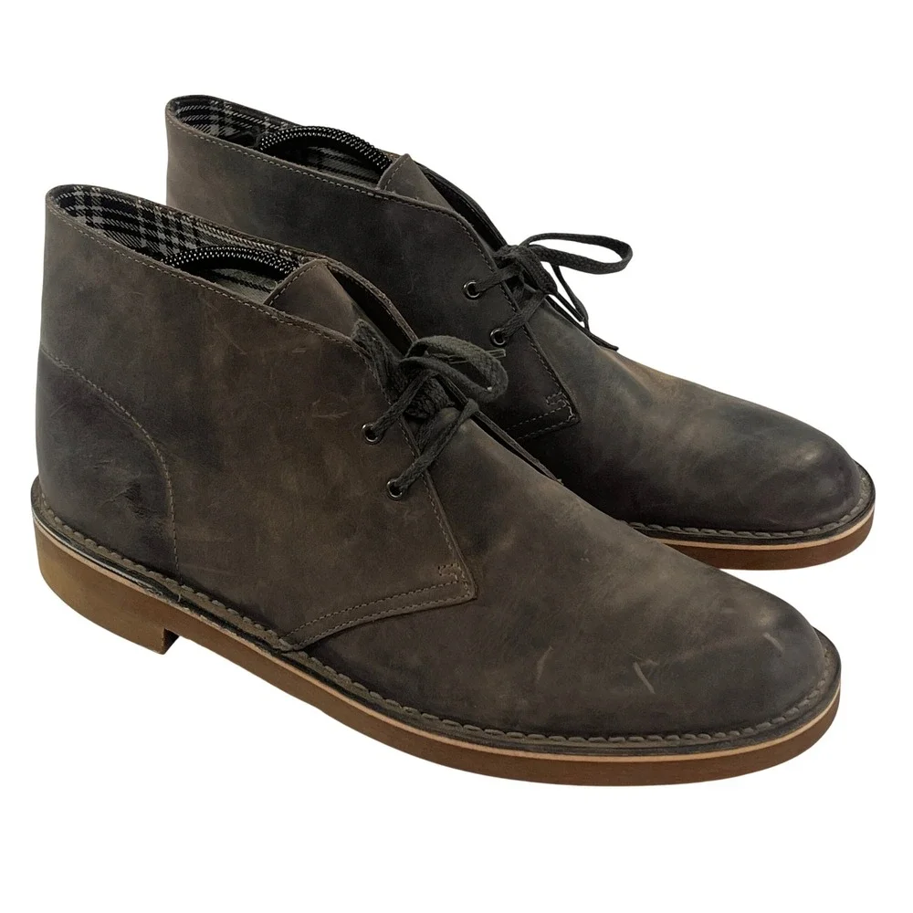 Clarks‎ Bushacre 2 Chukka Boots Mens 13 Dark Gray Leather Beeswax Lace Up Desert
